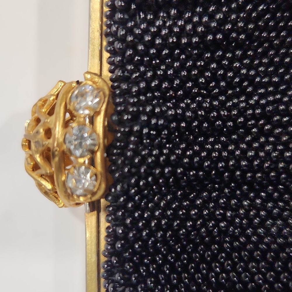 Vintage French Hand Beaded Made in France Black & Gold Purse - Picture 3 of 12